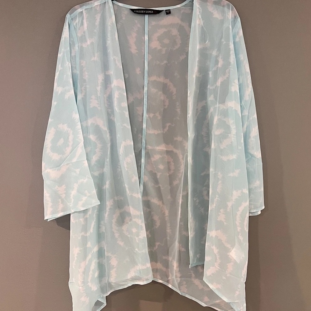 New! Colleen Lopez Sheer Aqua Tie-Dye Kimono Cover-Up – Size S